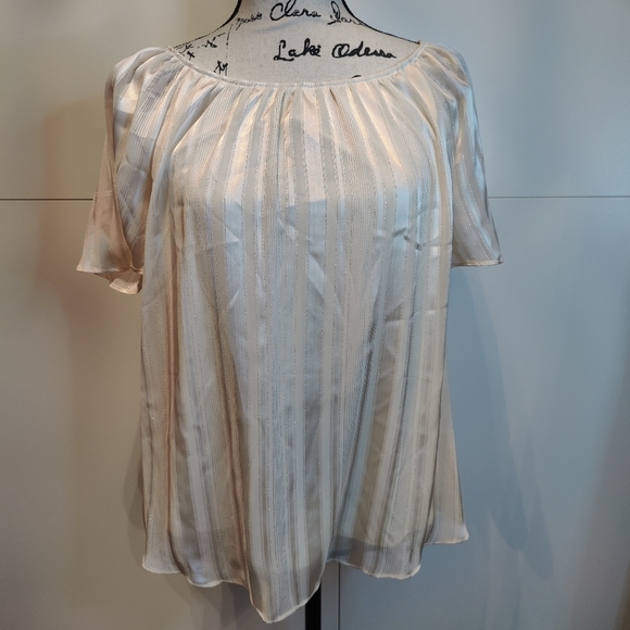 LC Lauren Conrad Tops - LC Lauren Conrad Cream Metallic Stripe Blouse Small Keyhole Back Flowy Top NWT